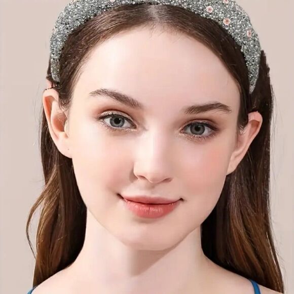 Baroque Style Crystal Bead and Pearl Headband Head Jewelry Hair Accessory Silver - Picture 2 of 3